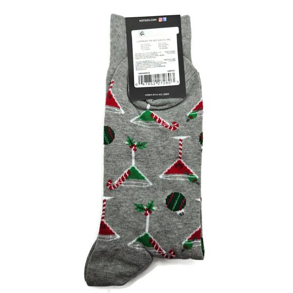 Hot Sox Gray Christmas Socks Martini Glass Candy Canes Holiday Stocking Stuffers - Picture 3 of 4
